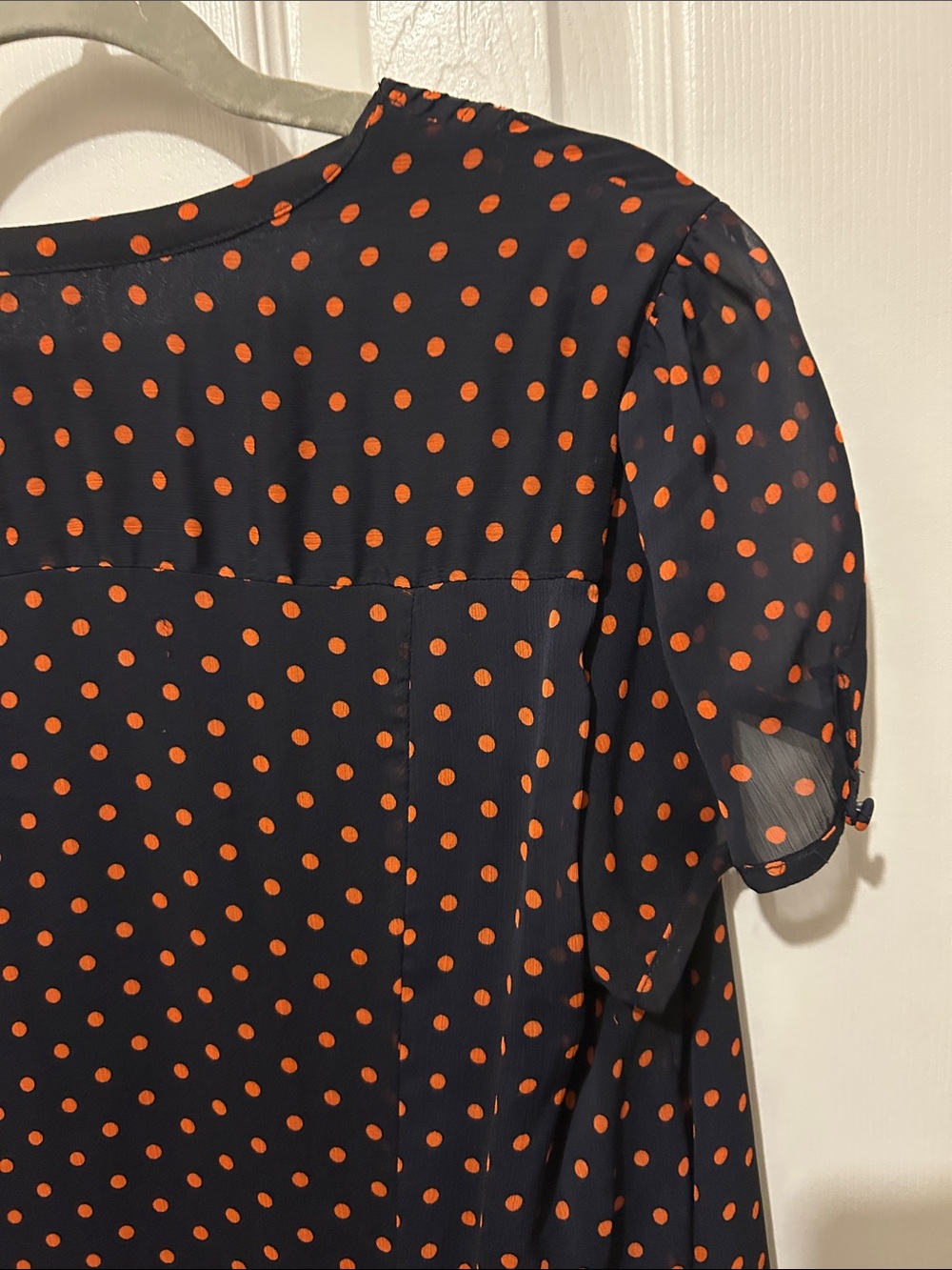 MSK Navy Blue Midi Dress with Orange Polka Dots - Picture 9 of 10